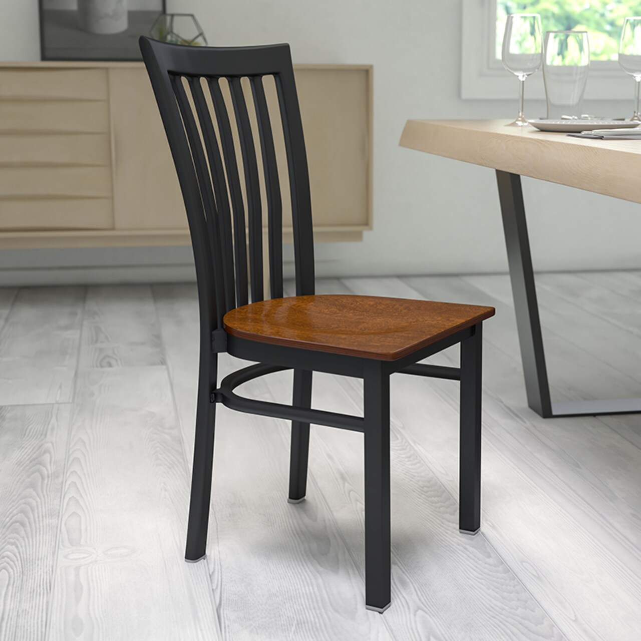 Flash Furniture HERCULES Series Black School House Back Metal Restaurant Chair - Cherry Wood Seat XU-DG6Q4BSCH-CHYW-GG